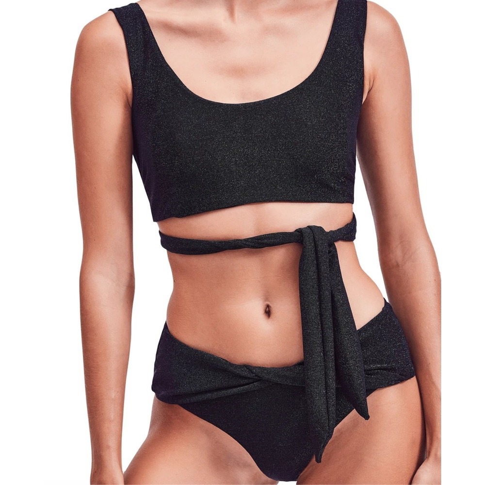 Devon Windsor Scarlett Top Elsa Bottom Bikini Set Midnight‎ Green Metallic Small